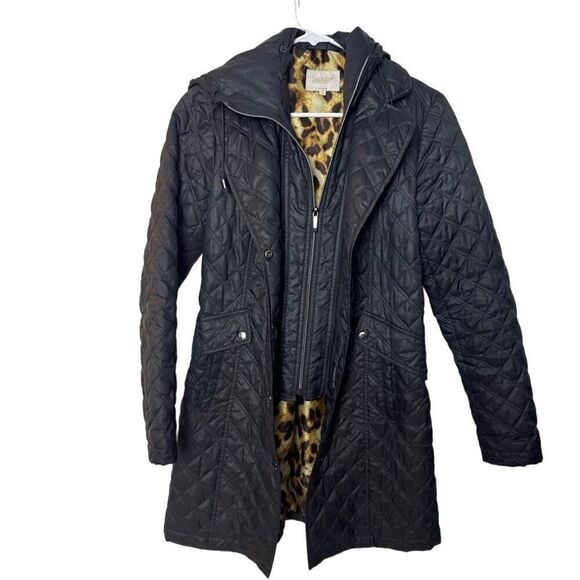Laundry By Shelli Segal Quilted Black Coat With Leopard Lining - XS - Picture 4 of 7